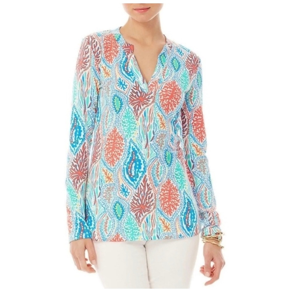 Lilly Pulitzer Odette Tunic Small Longsleeve V-Neck Coastal Resort Beachy Casual